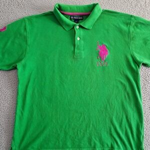 U.S. Polo Assn. Polo Shirt Men XL Green Pink Big Logo Short Sleeve Cotton XL